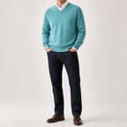 Gideon | Mens V Neck Knitted Jumper Loose Knit Sweater, Green 2