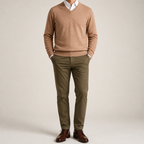 Gideon | Mens V Neck Knitted Jumper Loose Knit Sweater, Khaki 2