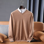 Gideon | Mens V Neck Loose Knitted Jumper - Khaki V Neck