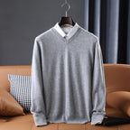 Gideon | Mens V Neck Loose Knitted Jumper - Light Grey V Neck