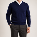 Gideon | Mens V Neck Knitted Jumper Loose Knit Sweater, Navy Blue 2