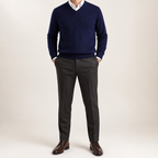 Gideon | Mens V Neck Knitted Jumper Loose Knit Sweater, Navy Blue 2