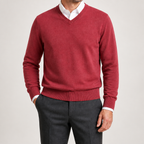Gideon | Mens V Neck Knitted Jumper Loose Knit Sweater, Red