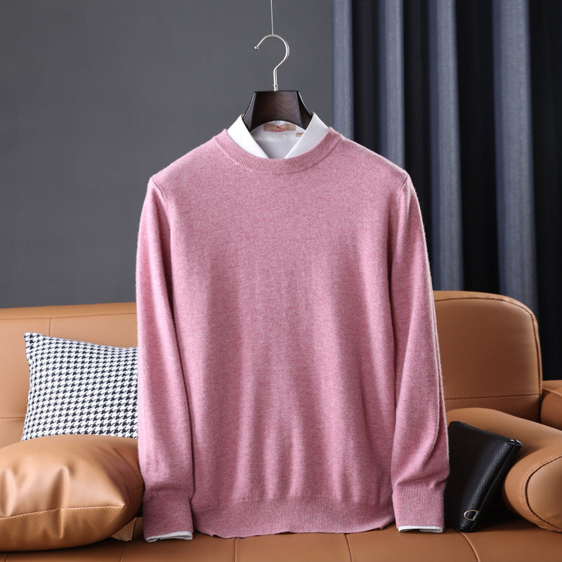 Gideon | Mens V Neck Loose Knitted Jumper - Sakura Pink Round Neck