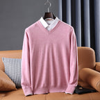 Gideon | Mens V Neck Loose Knitted Jumper - Sakura Pink V Neck
