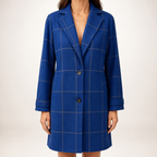 Gillian | Womens Plaid Coat Check Mid Length Winter Overcoat, Blue