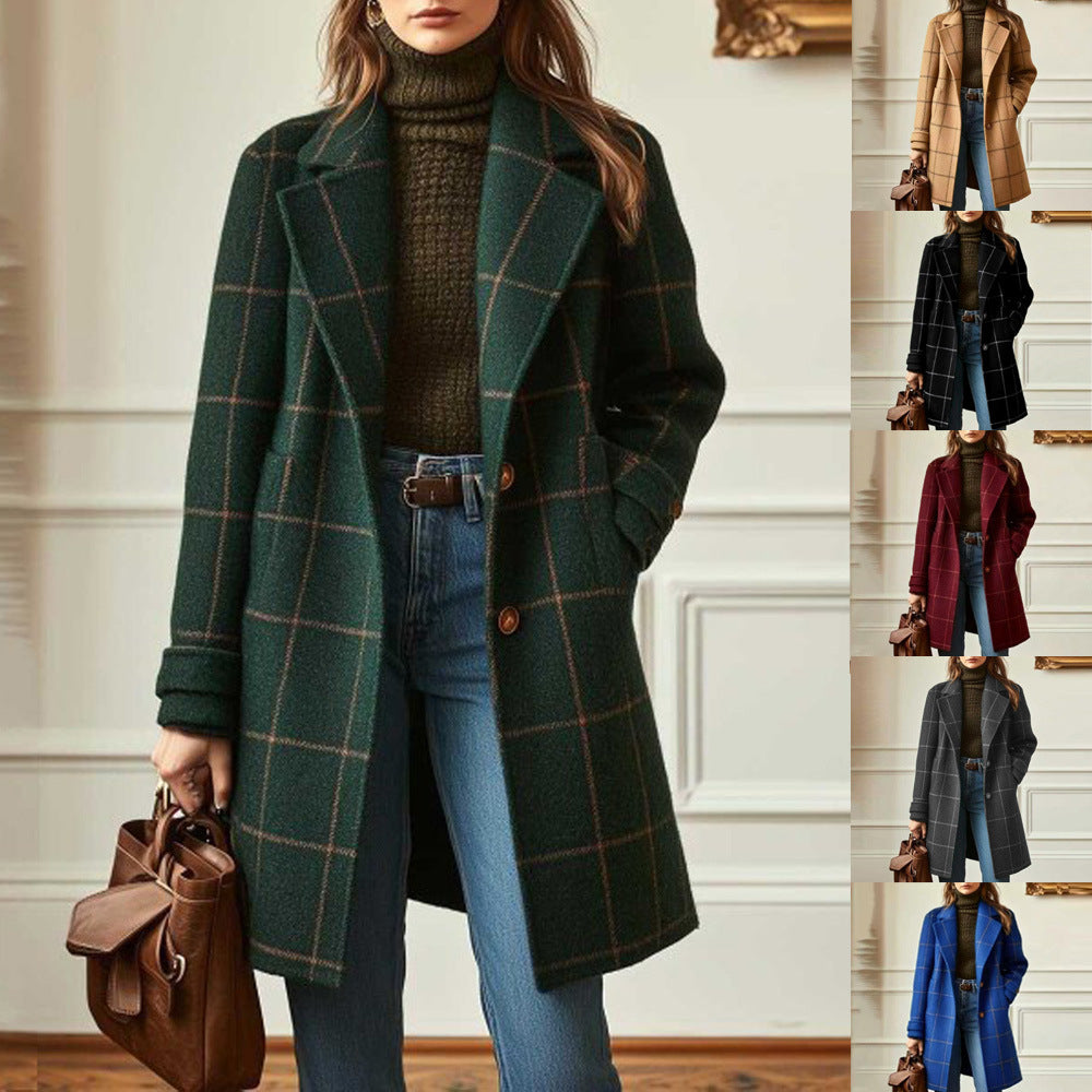 Gillian | Womens Plaid Coat Check Mid Length Winter Overcoat