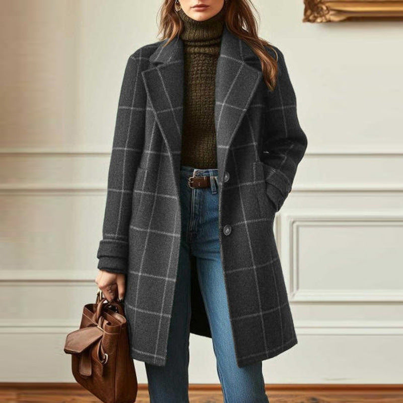 Gillian | Womens Plaid Coat Check Mid Length Winter Overcoat