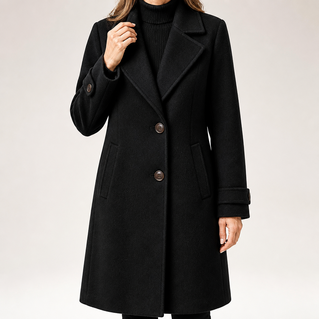 Gillian | Womens Plaid Coat Check Mid Length Winter Overcoat, Black 2