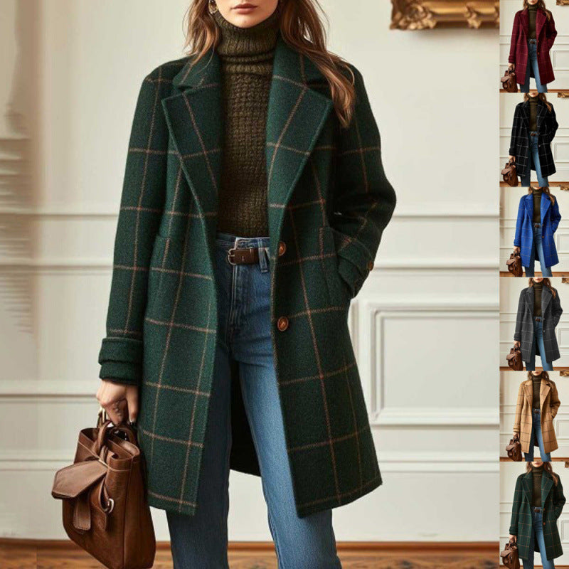 Gillian | Womens Plaid Coat Check Mid Length Winter Overcoat