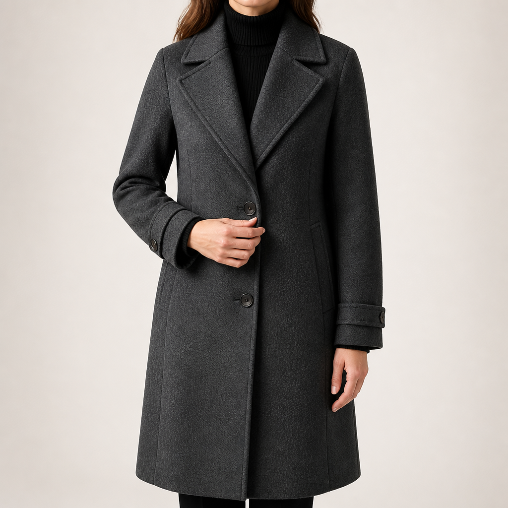 Gillian | Womens Plaid Coat Check Mid Length Winter Overcoat, Grey 2