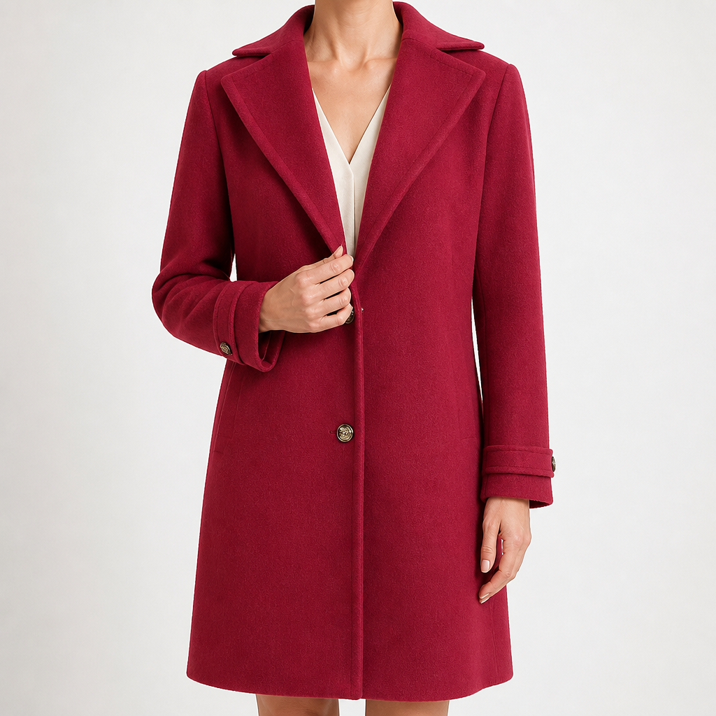 Gillian | Womens Plaid Coat Check Mid Length Winter Overcoat, Burgundy