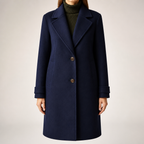Gillian | Womens Plaid Coat Check Mid Length Winter Overcoat, Dark Blue