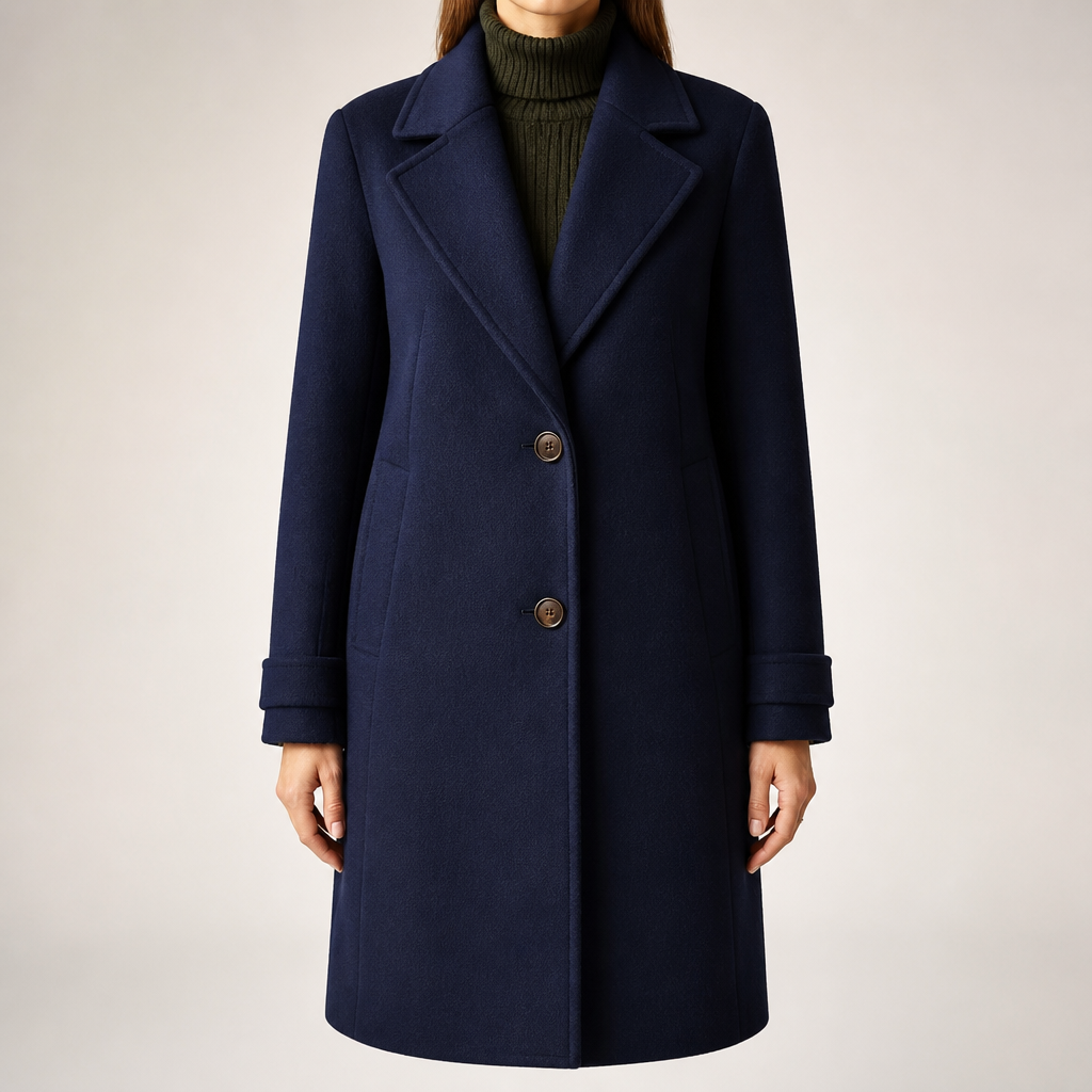 Gillian | Womens Plaid Coat Check Mid Length Winter Overcoat, Dark Blue