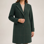 Gillian | Womens Plaid Coat Check Mid Length Winter Overcoat, Dark Green