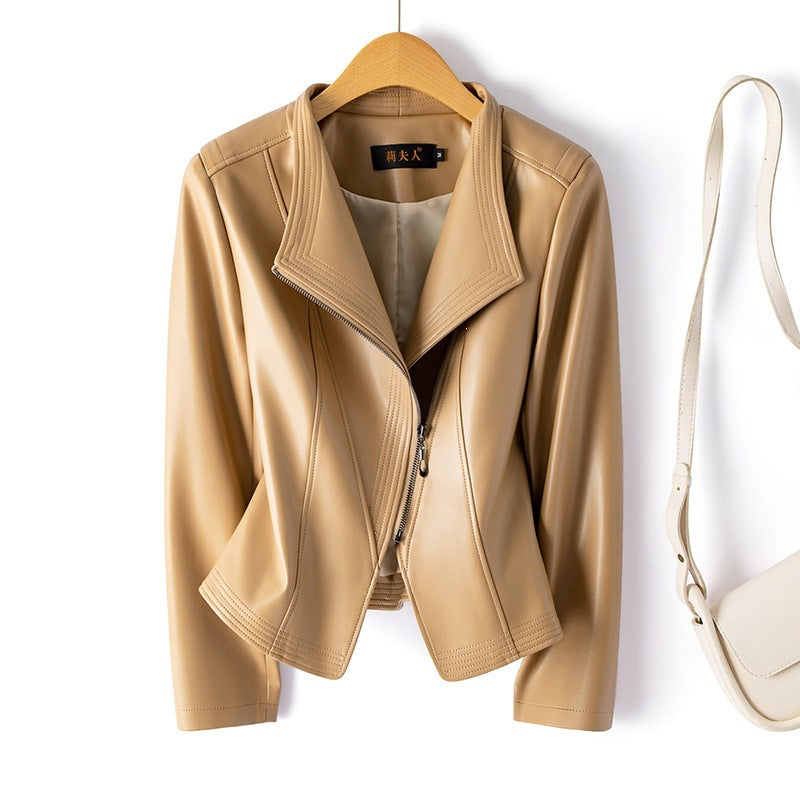 Gina | Womens Faux Leather Jacket Slim Fit Long Sleeve Casual Coat