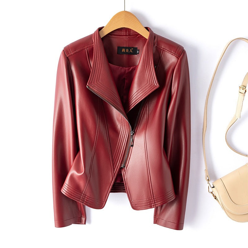 Gina | Womens Faux Leather Jacket Slim Fit Long Sleeve Casual Coat