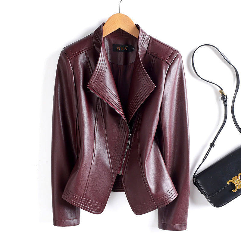 Gina | Womens Faux Leather Jacket Slim Fit Long Sleeve Casual Coat