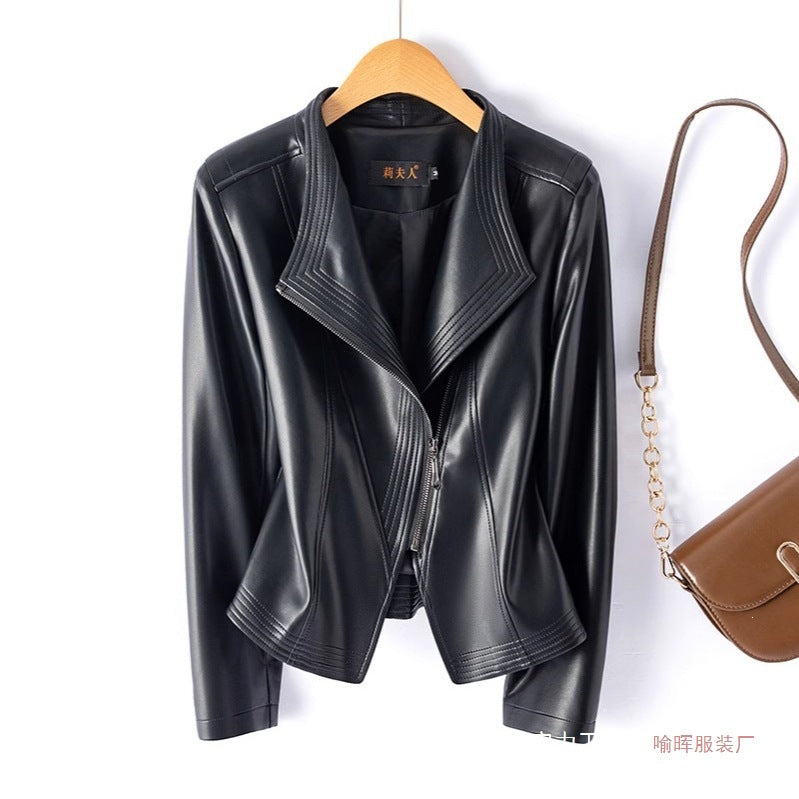 Gina | Womens Faux Leather Jacket Slim Fit Long Sleeve Casual Coat