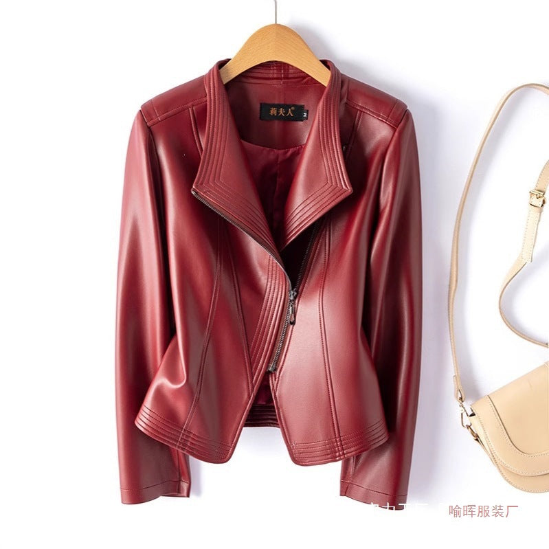 Gina | Womens Faux Leather Jacket Slim Fit Long Sleeve Casual Coat