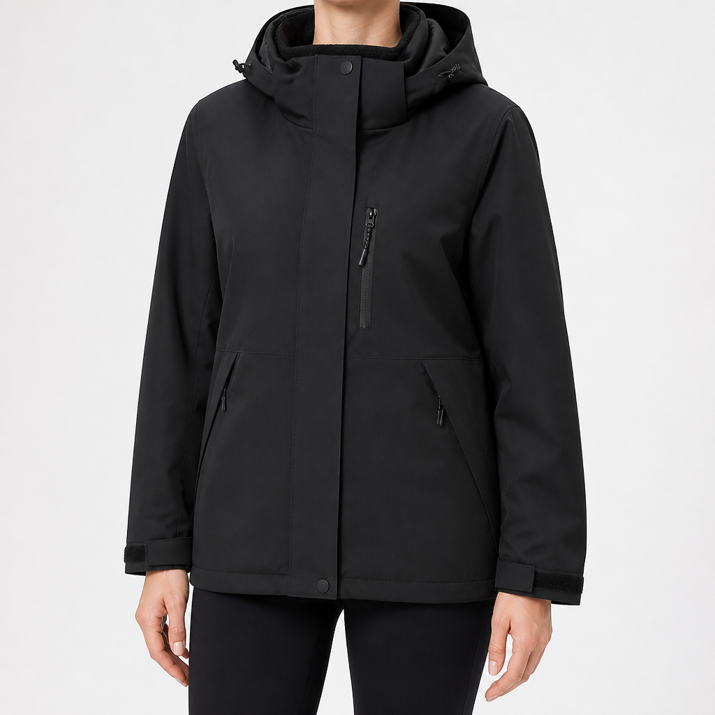 Ginny | Womens Waterproof Hooded 3-in-1 Softshell Jacket, Black