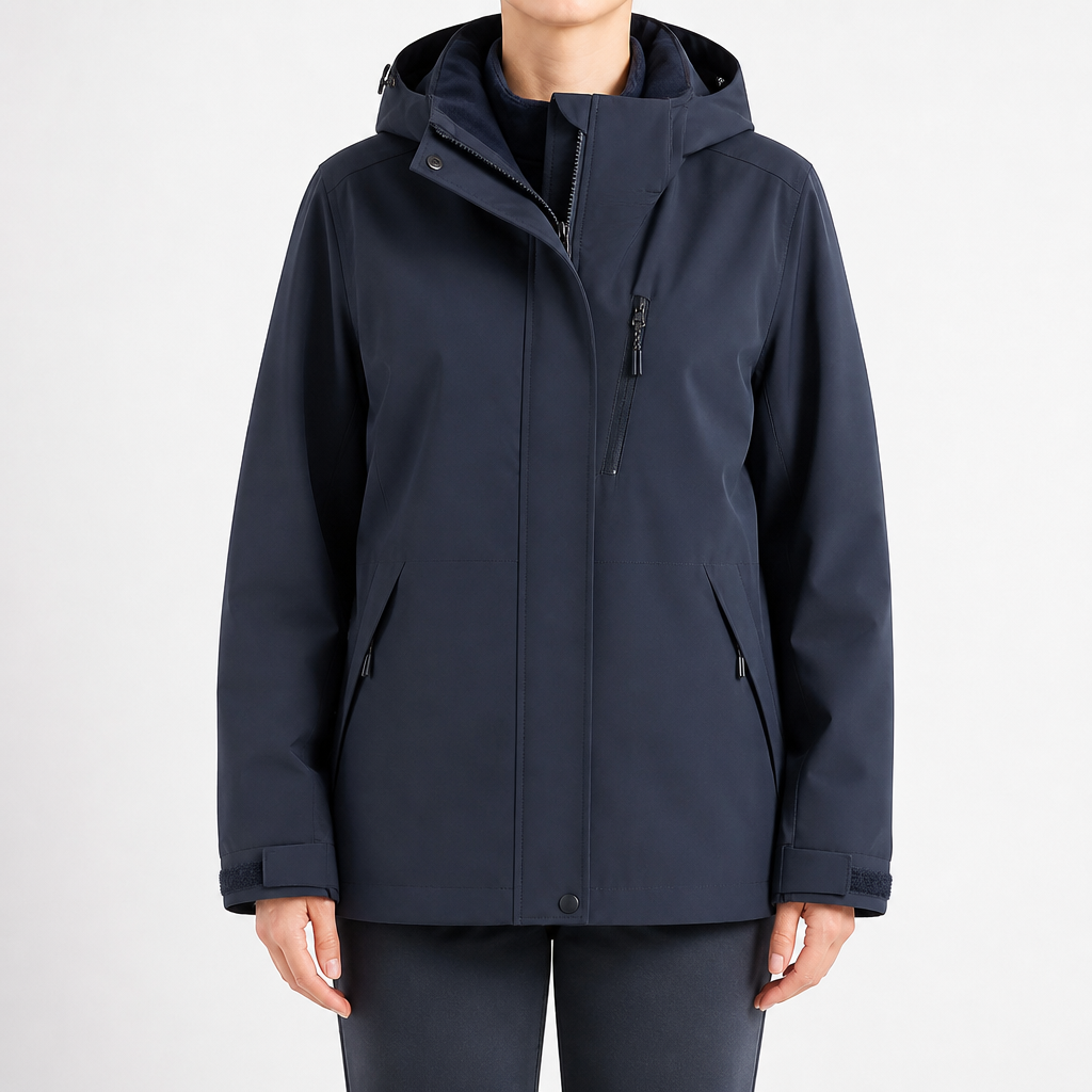 Ginny | Womens Waterproof Hooded 3-in-1 Softshell Jacket, Navy Blue