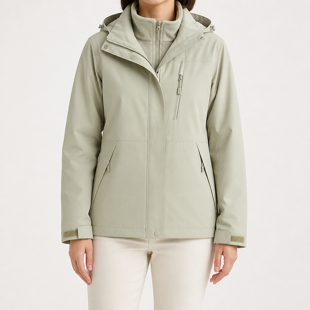 Ginny | Womens Waterproof Hooded 3-in-1 Softshell Jacket, Sage Green
