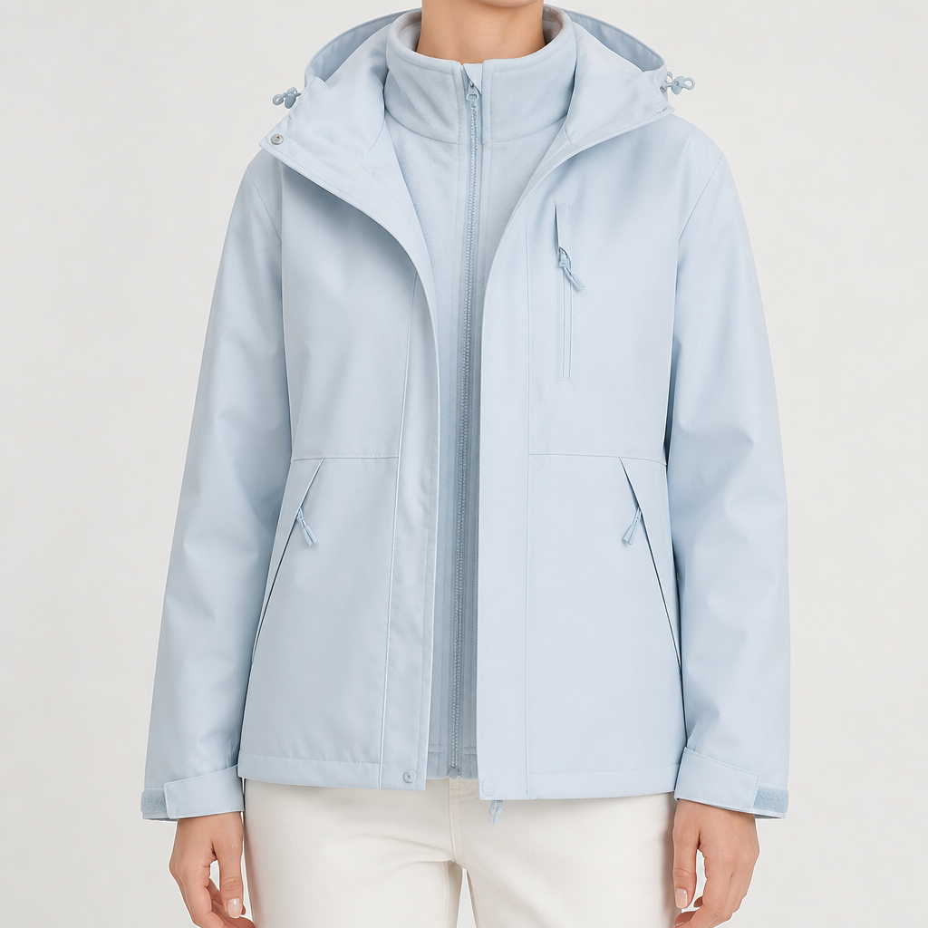 Ginny | Womens Waterproof Hooded 3-in-1 Softshell Jacket, Sky Blue