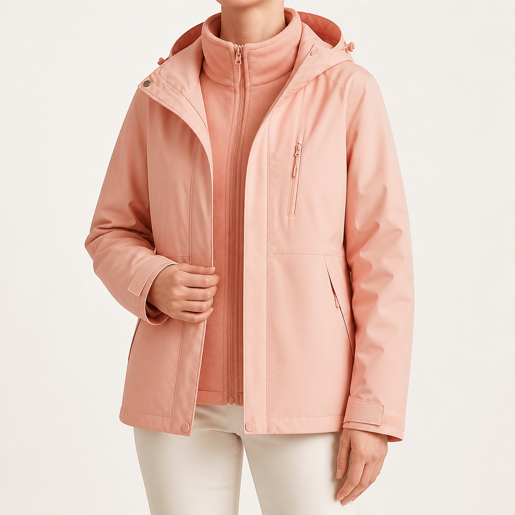 Ginny | Womens Waterproof Hooded 3-in-1 Softshell Jacket, Coral