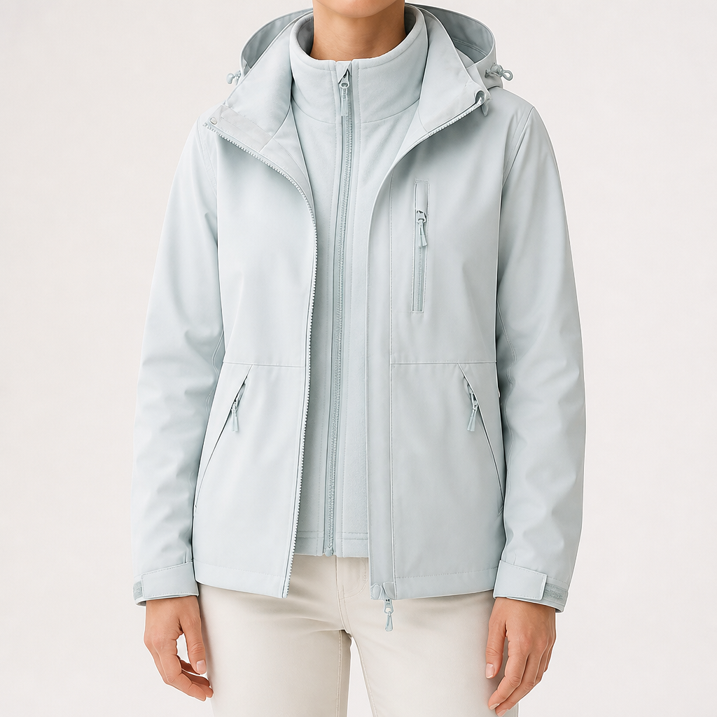 Ginny | Womens Waterproof Hooded 3-in-1 Softshell Jacket, Ice Blue