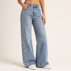 Giselle | Womens Jeans Straight Leg High Waisted Wide Leg Stretch Denim, Design 1