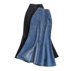 Gloria | Womens Fishtail Split High Waisted Denim Midi Skirt