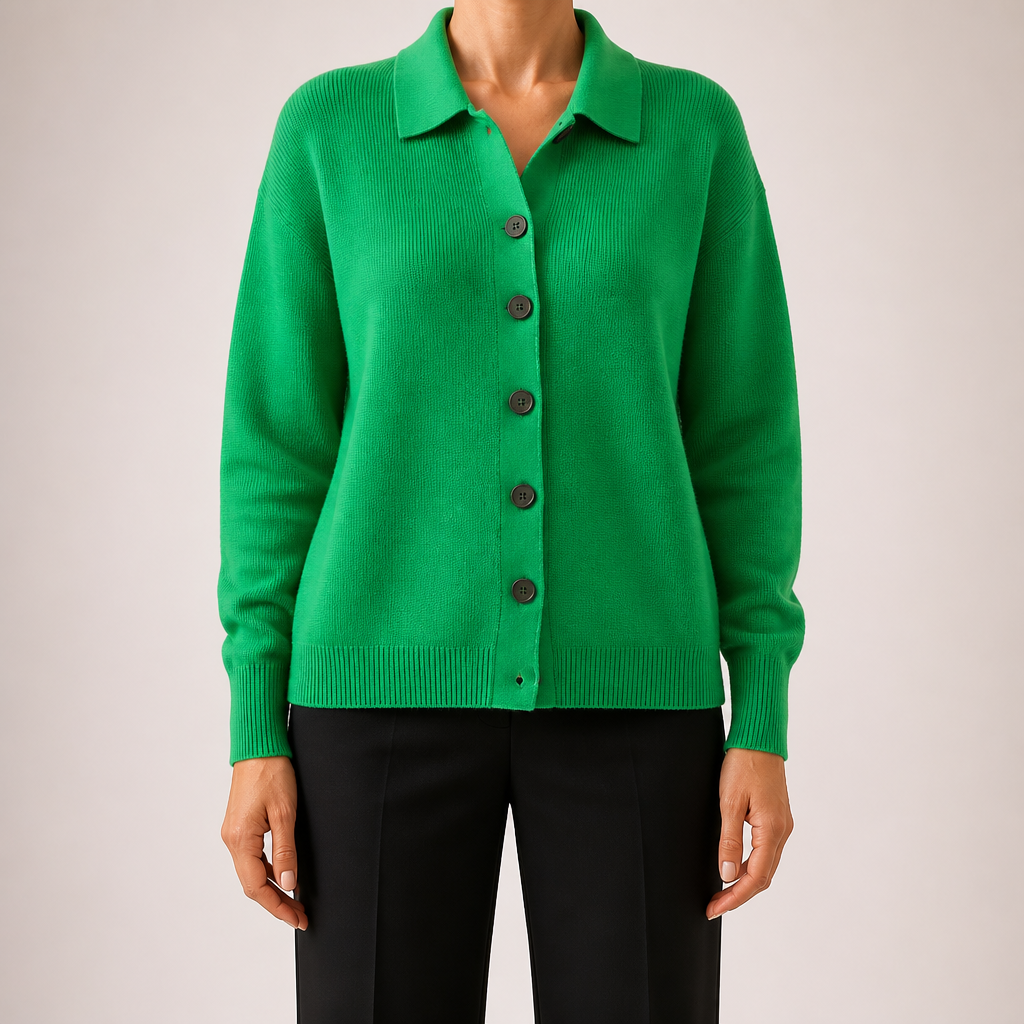 Goldie | Womens Polo Collar Button Front Knit Cardigan Sweater Jacket, Grass Green