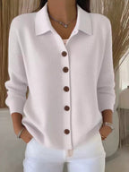 Goldie | Womens Polo Collar Button Front Knit Cardigan Sweater Jacket, White