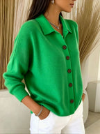 Goldie | Womens Polo Collar Button Front Knit Cardigan Sweater Jacket, Grass Green