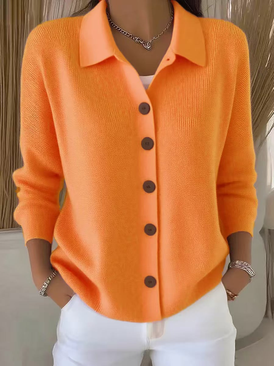 Goldie | Womens Polo Collar Button Front Knit Cardigan Sweater Jacket, Orange