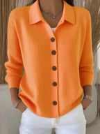 Goldie | Womens Polo Collar Button Front Knit Cardigan Sweater Jacket, Orange