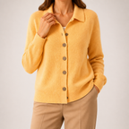 Goldie | Womens Polo Collar Button Front Knit Cardigan Sweater Jacket, Yellow