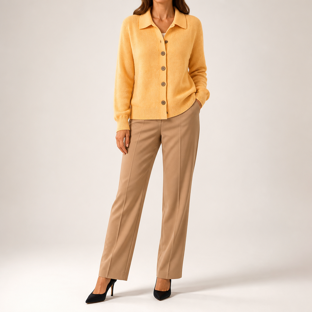 Goldie | Womens Polo Collar Button Front Knit Cardigan Sweater Jacket, Yellow