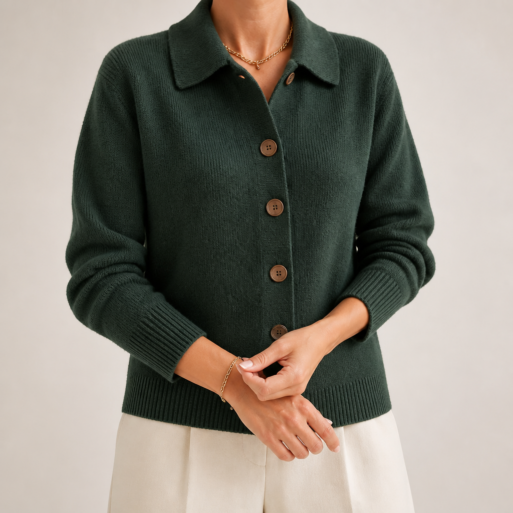 Goldie | Womens Polo Collar Button Front Knit Cardigan Sweater Jacket, Army Green