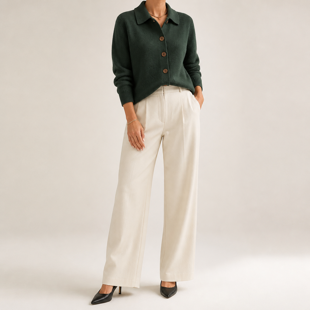 Goldie | Womens Polo Collar Button Front Knit Cardigan Sweater Jacket, Army Green