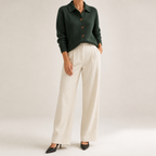 Goldie | Womens Polo Collar Button Front Knit Cardigan Sweater Jacket, Army Green