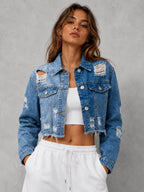 Gracelyn | Womens Distressed Cropped Denim Jacket