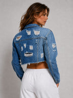 Gracelyn | Womens Distressed Cropped Denim Jacket