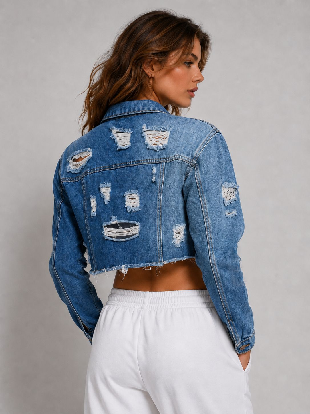 Gracelyn | Womens Distressed Cropped Denim Jacket