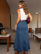 Greer | Womens High Waisted Long Denim Maxi Skirt - 2