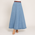 Greer | Womens High Waisted Long Denim Maxi Skirt, Light Blue