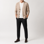 Greg | Mens V Neck Knit Long Sleeve Button Cardigan Sweater, Khaki