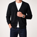 Greg | Mens V Neck Knit Long Sleeve Button Cardigan Sweater, Black