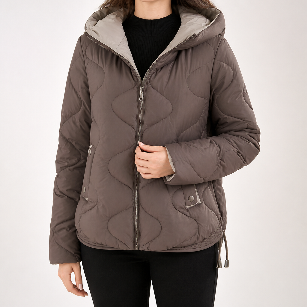 Griffin | Womens Puffer Jacket Hooded Short Padded Warm Winter Coat, Coffee